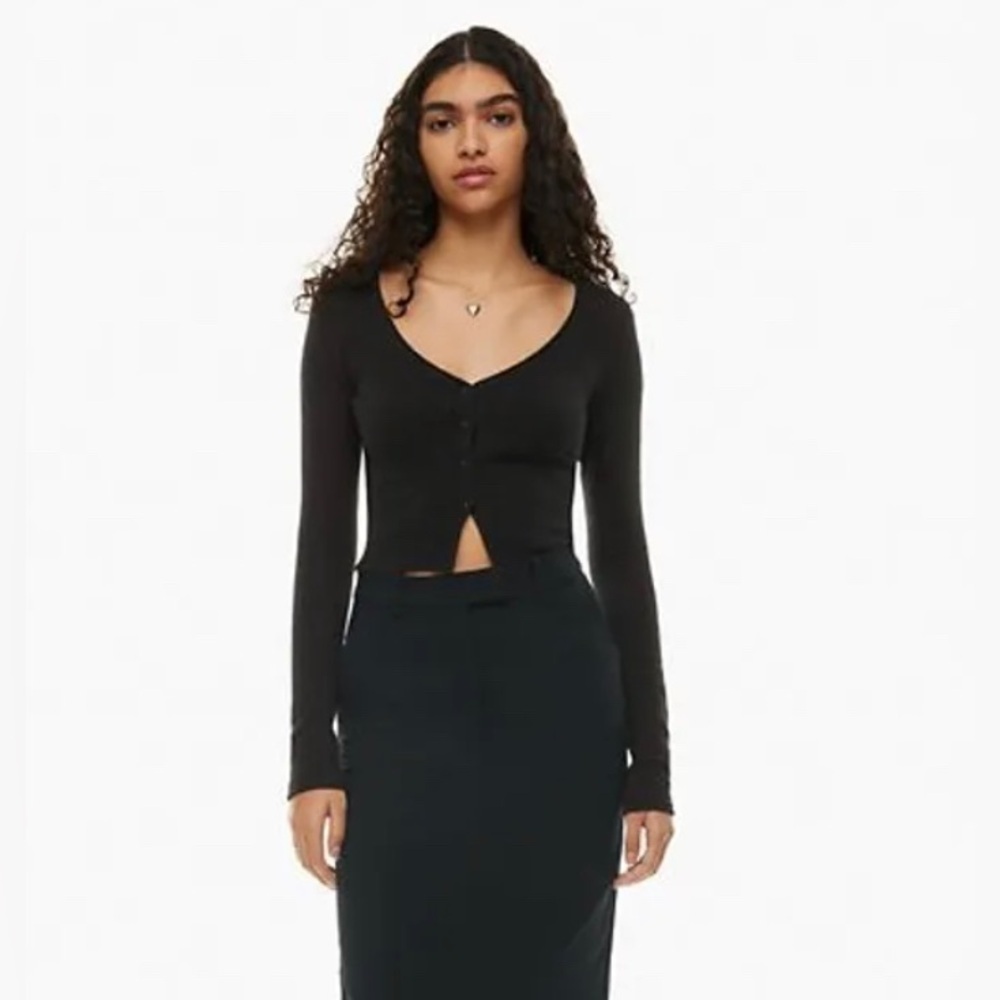 Aritiza Wilfred Womens Black Button-Up Santorini Cropped Cardigan Sweater XS
